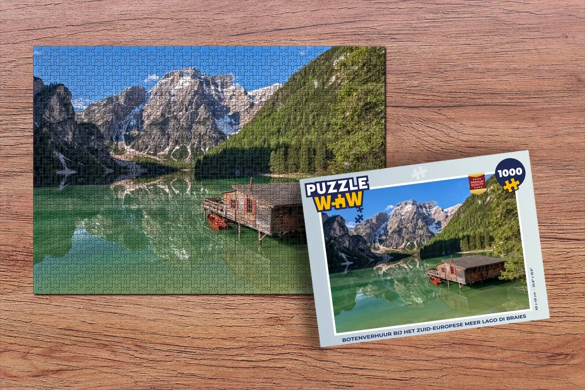 PuzzleWow Legpuzzel Botenverhuur Lago di Braies 1000 Stuks - Multicolor