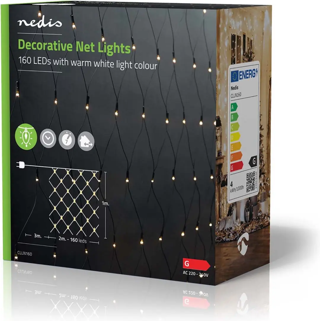 Nedis Decoratieve Netverlichting 160 LED Warm Wit 2x1m