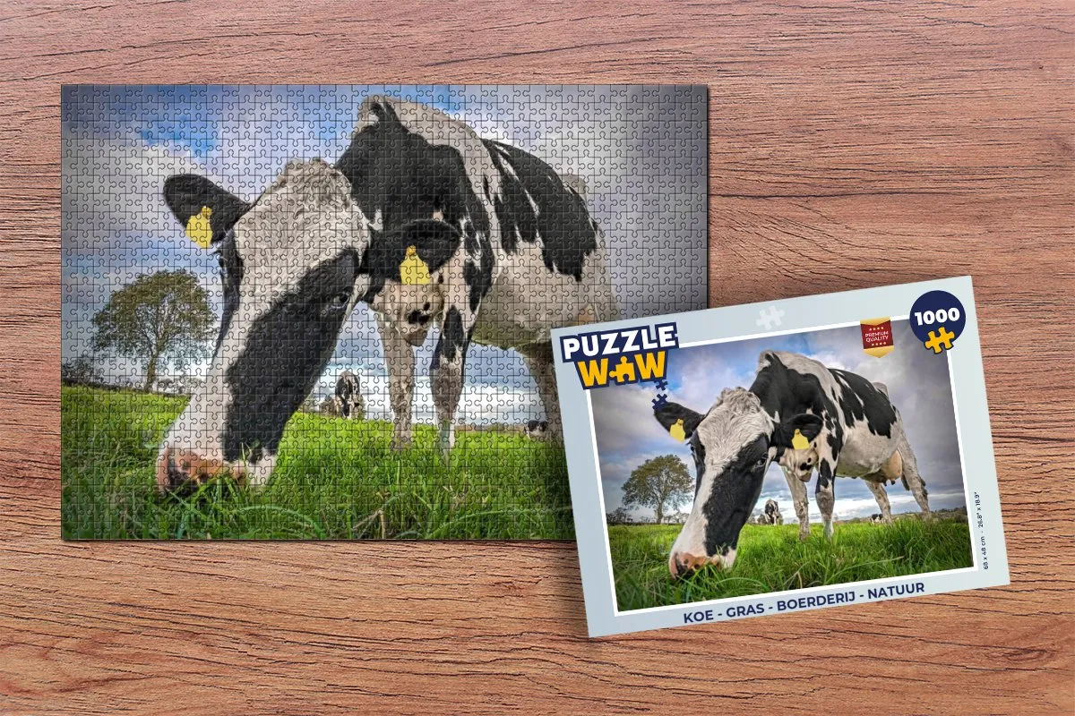 PuzzleWow Koe Gras Boerderij Legpuzzel 1000 Stuks - Multicolor
