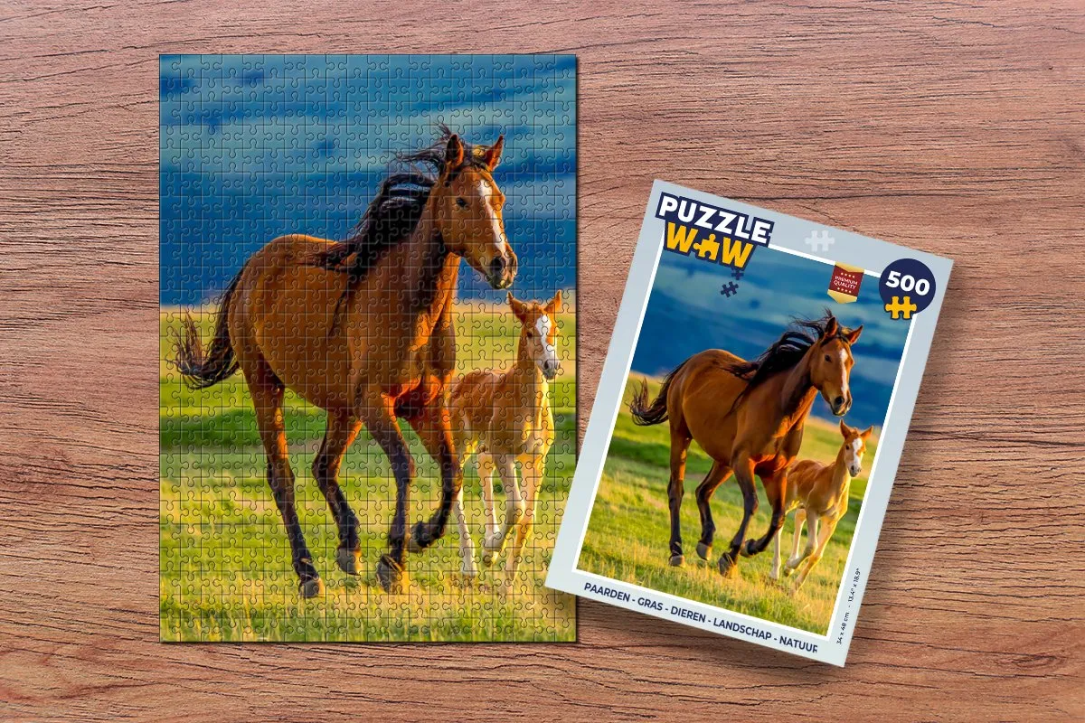 PuzzleWow Paarden Gras Landschap Puzzel 500 Stuks - Multicolor