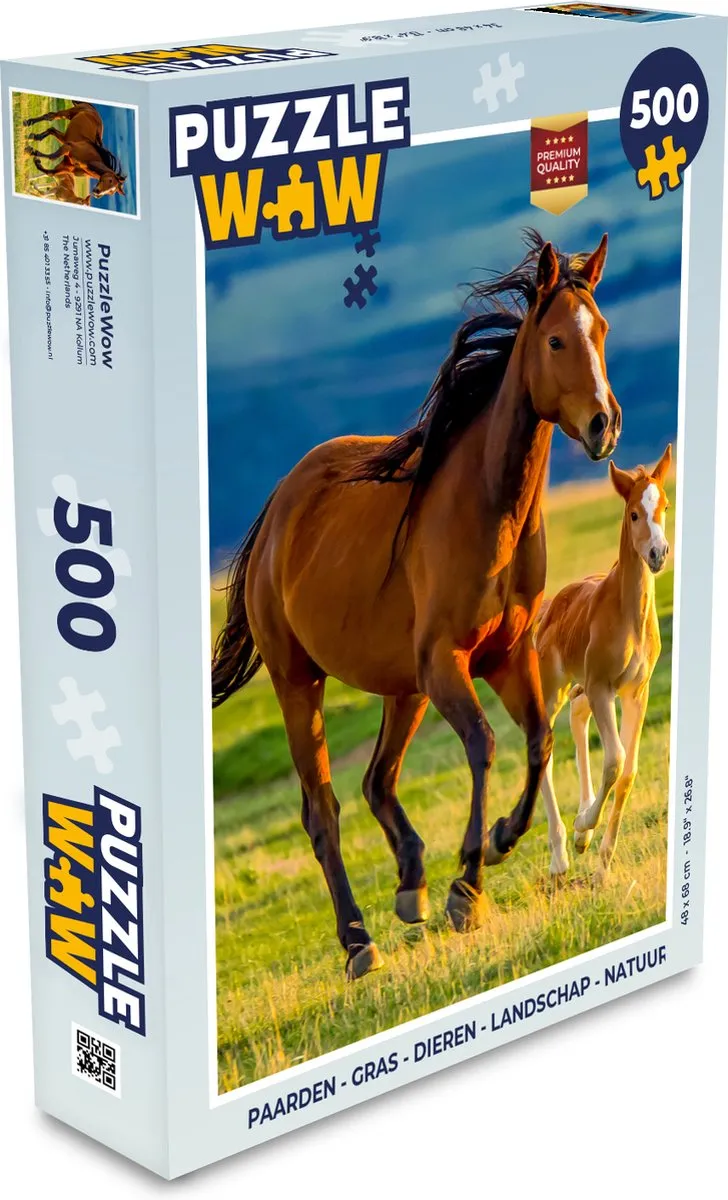 PuzzleWow Paarden Gras Landschap Puzzel 500 Stuks - Multicolor
