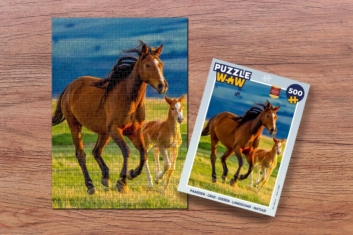 PuzzleWow Paarden Gras Landschap Puzzel 500 Stuks - Multicolor
