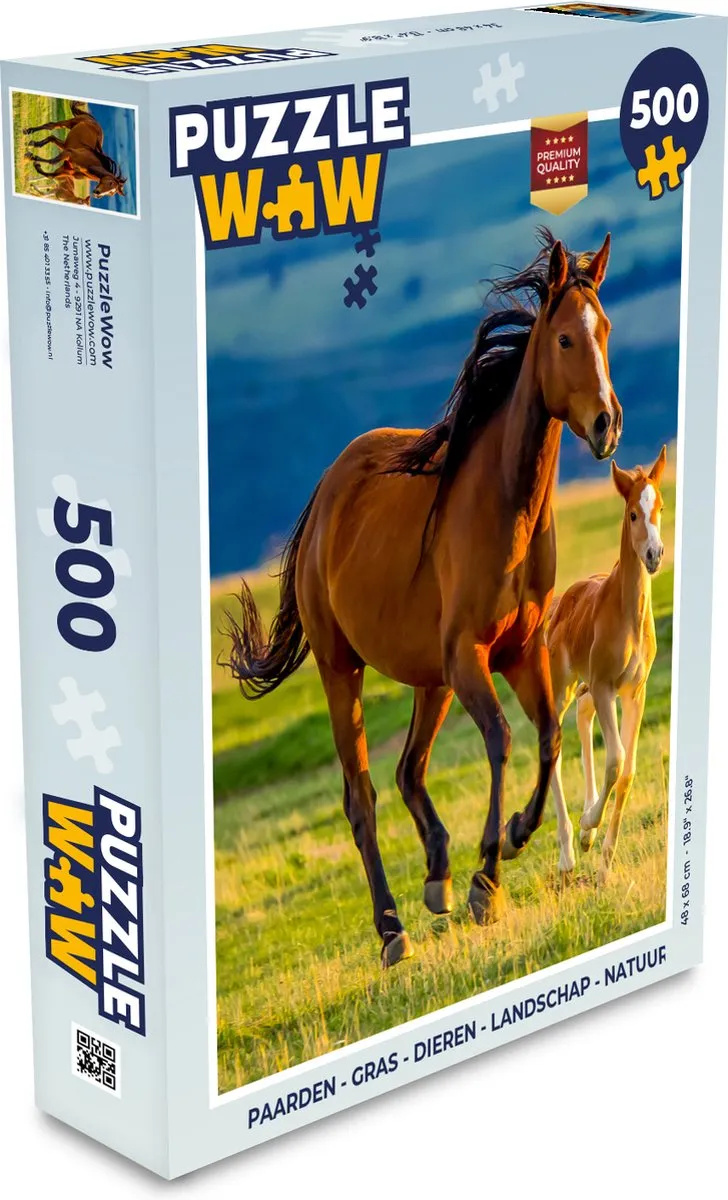 PuzzleWow Paarden Gras Landschap Puzzel 500 Stuks - Multicolor