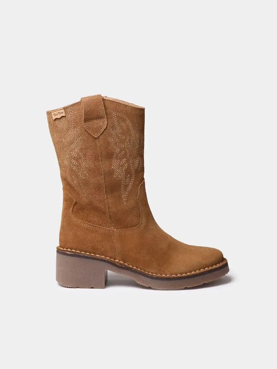 Suède cowboylaarzen voor dames met borduurwerk