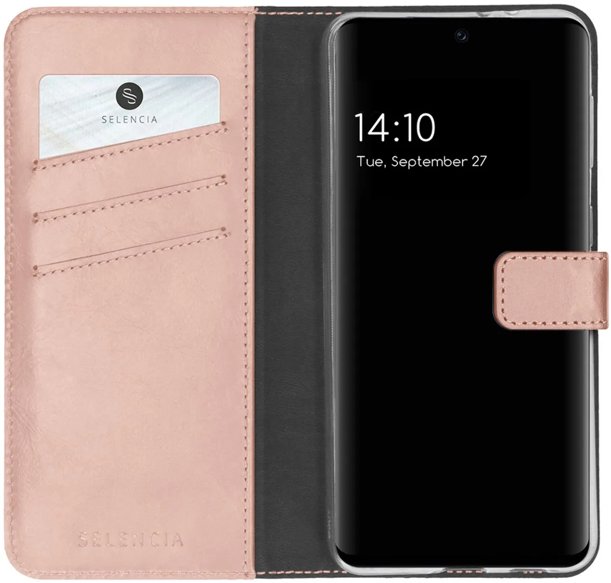 Selencia Hoesje Samsung Galaxy S21 FE - Lederen Bookcase Roze