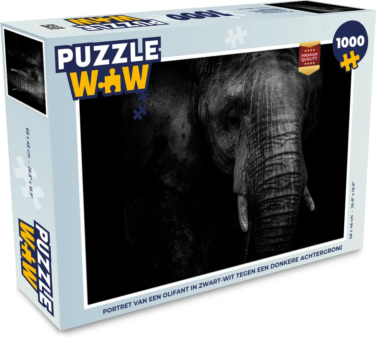 PuzzleWow Legpuzzel Portret van een olifant 1000 Stuks - Multicolor