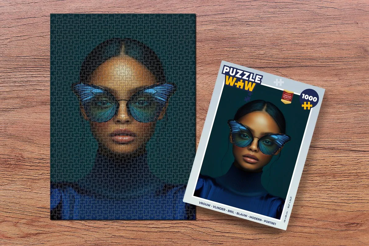 PuzzleWow Vlinder Portret Legpuzzel 1000 Stuks - Blauw