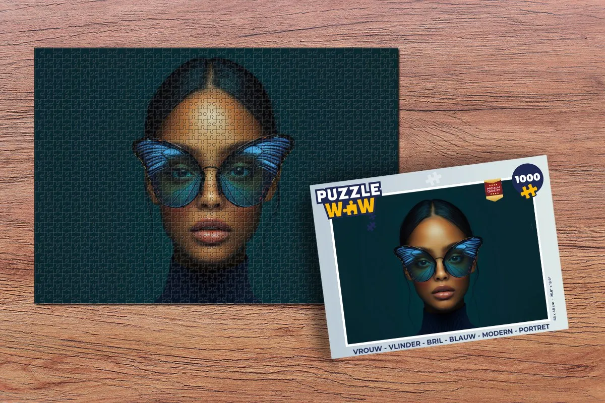 PuzzleWow Vlinder Portret Legpuzzel 1000 Stuks - Blauw