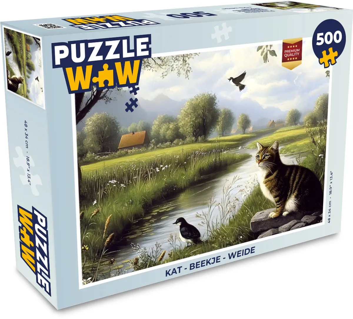 PuzzleWow Kat - Beekje - Weide Legpuzzel 500 Stuks - Natuur