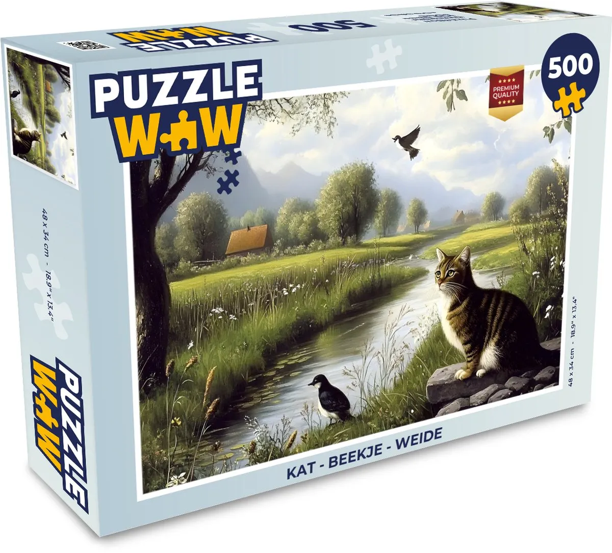 PuzzleWow Kat - Beekje - Weide Legpuzzel 500 Stuks - Natuur