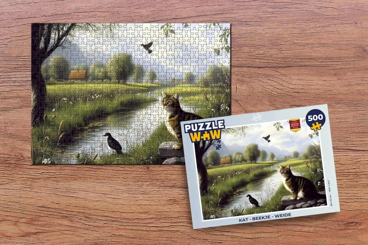 PuzzleWow Kat - Beekje - Weide Legpuzzel 500 Stuks - Natuur