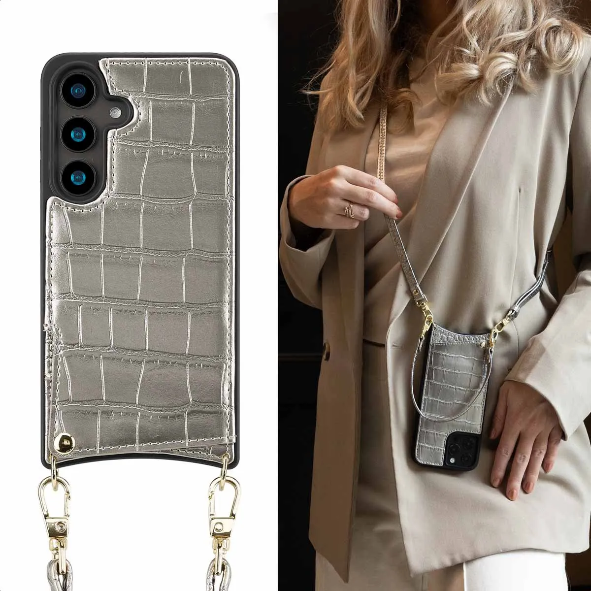 Selencia Croco Backcover Samsung Galaxy S24 - Zilver