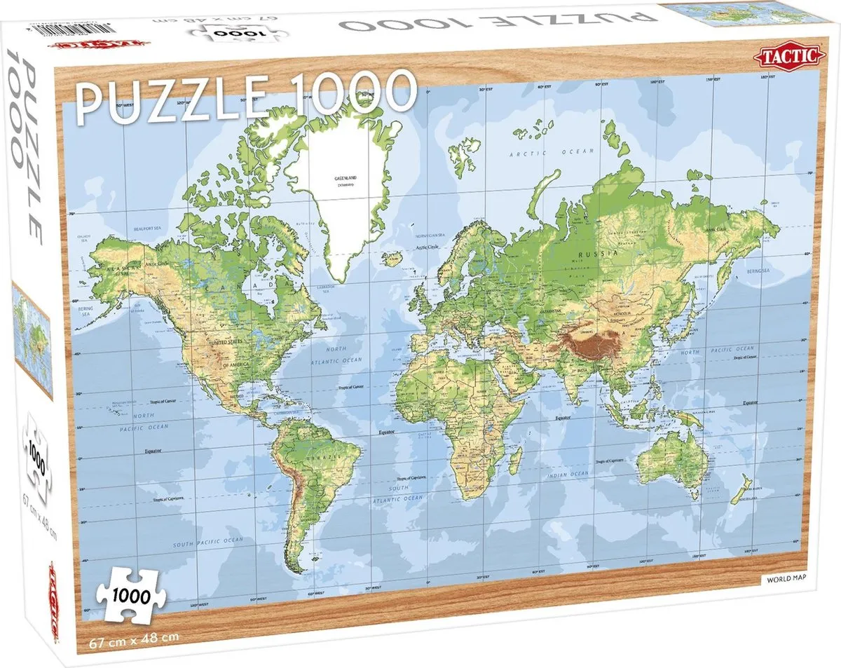 Tactic World Map Puzzel 1000 Stukjes - Bont