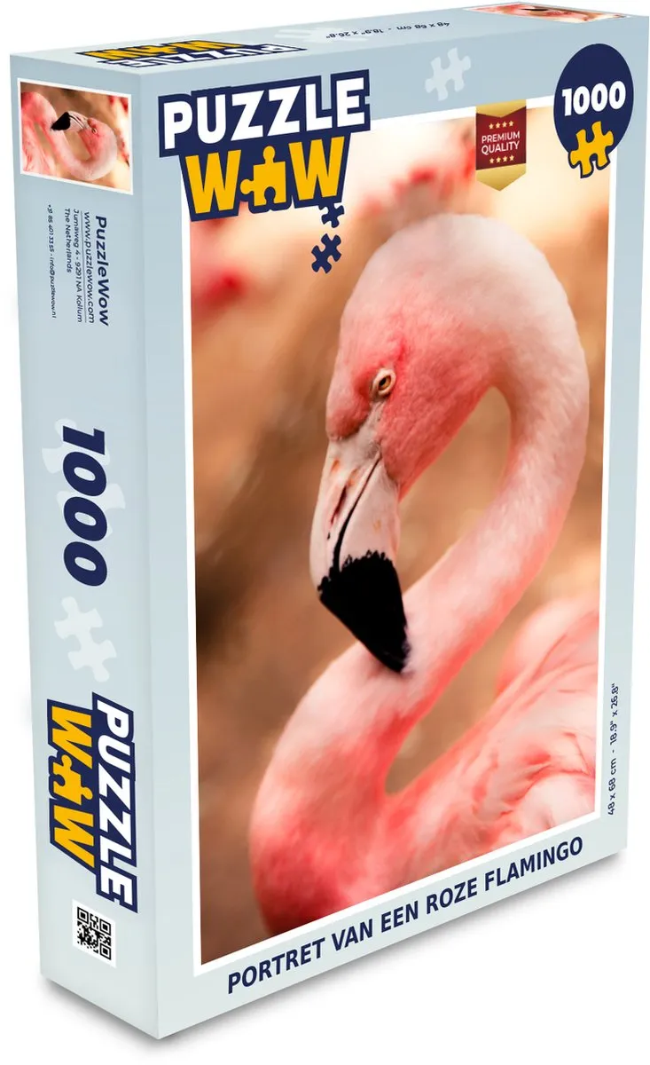 PuzzleWow Portret van een roze flamingo Legpuzzel 1000 Stuks - Multicolor