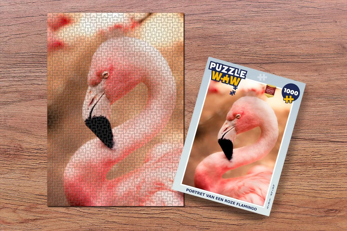 PuzzleWow Portret van een roze flamingo Legpuzzel 1000 Stuks - Multicolor