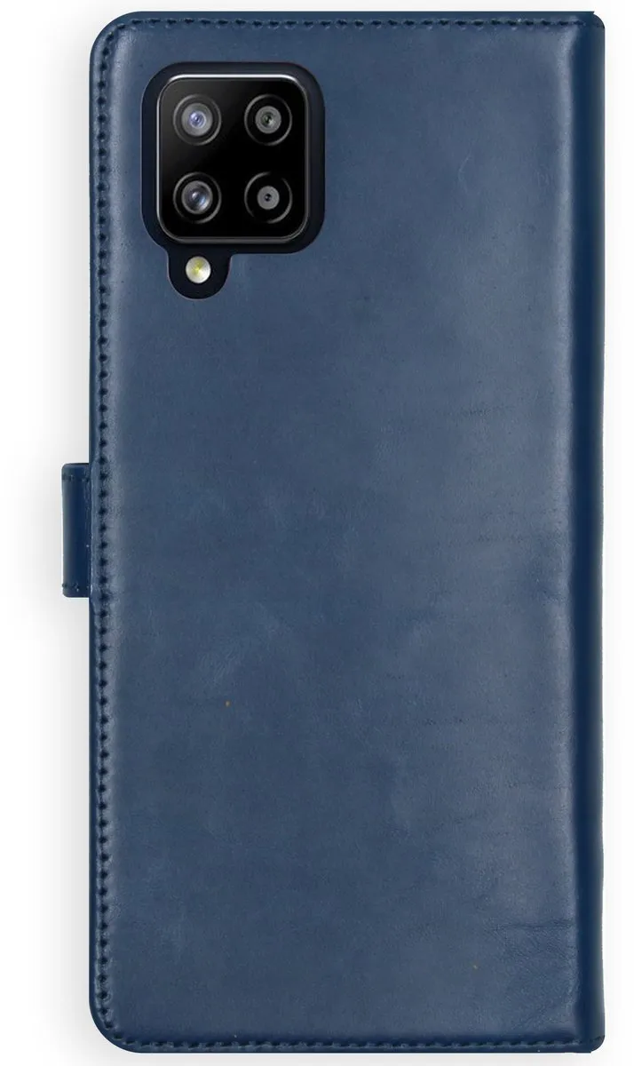 Selencia Hoesje Samsung Galaxy A42 - Echt Lederen Bookcase 3 Stuks - Blauw
