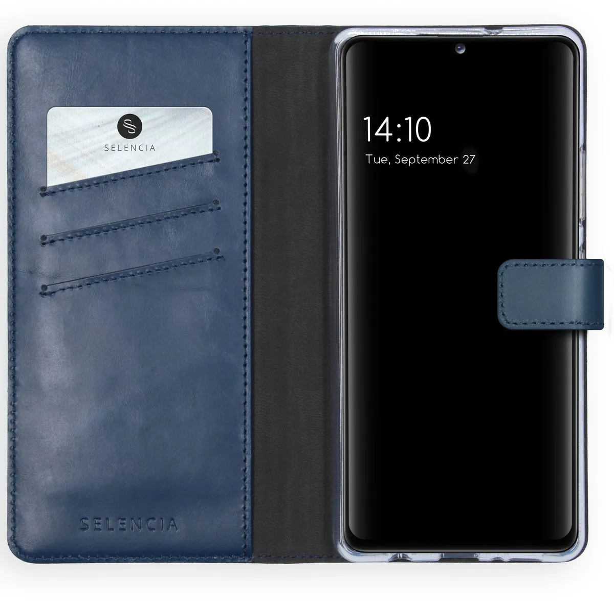 Selencia Hoesje Samsung Galaxy A42 - Echt Lederen Bookcase 3 Stuks - Blauw