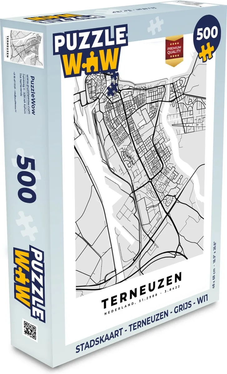 PuzzleWow Terneuzen Legpuzzel 500 Stuks - Stadskaart Multicolor