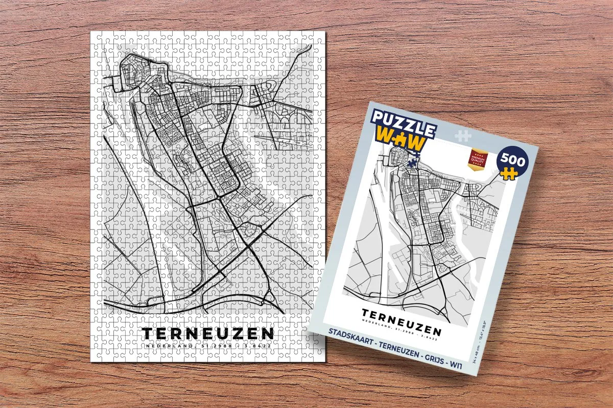 PuzzleWow Terneuzen Legpuzzel 500 Stuks - Stadskaart Multicolor
