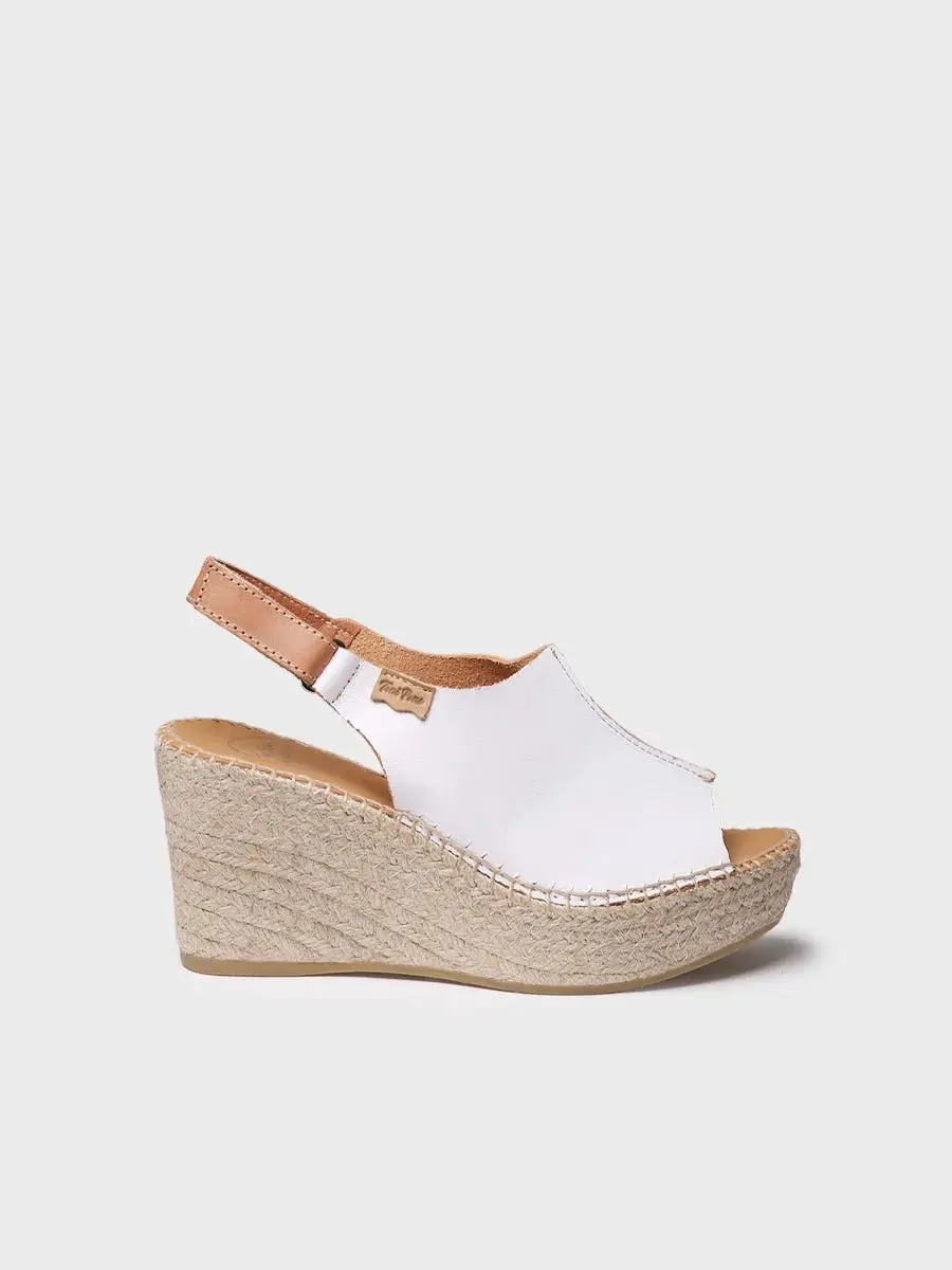 Dames leren espadrille met sleehak en klittenbandsluiting