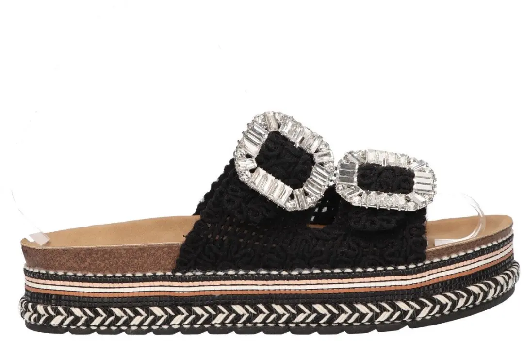 La Strada Platform Slipper Zwart Raffia