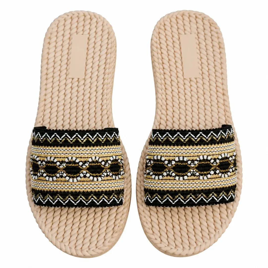 Zwarte dames slippers instap sandalen platte slippers open teen antislip dikke z