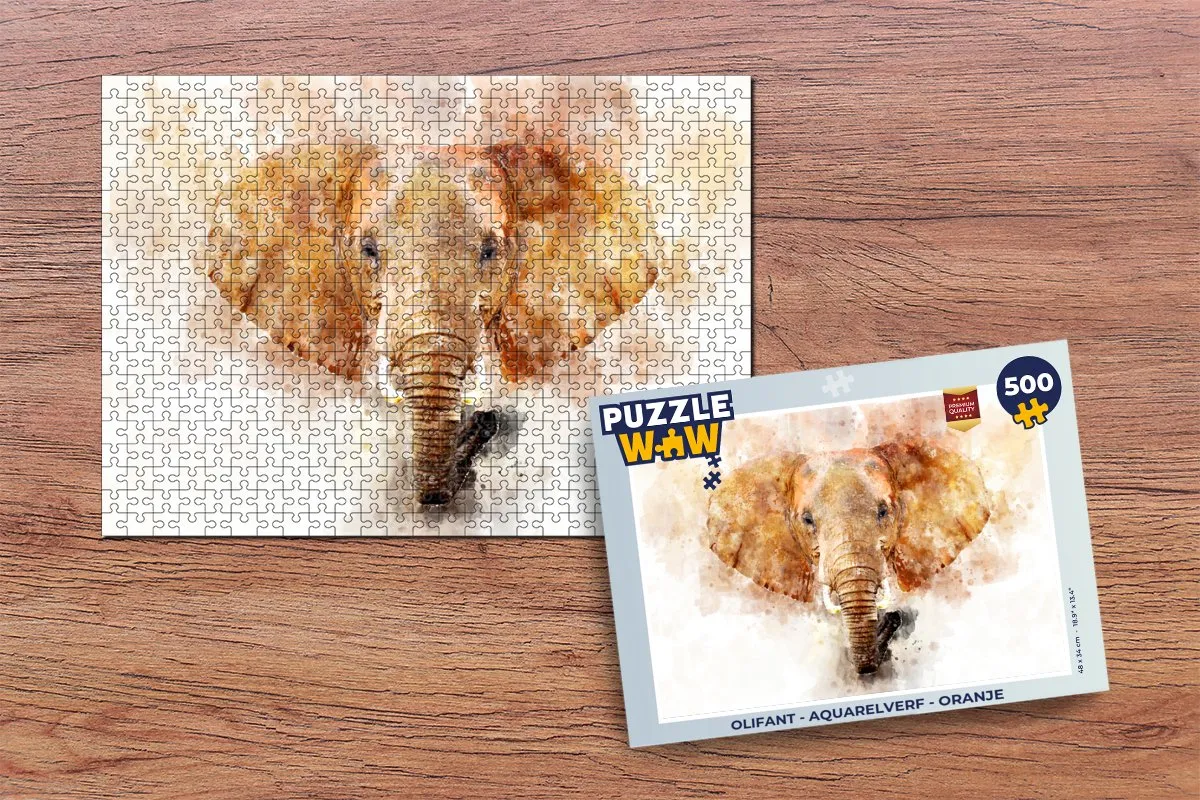 PuzzleWow Olifant Aquarelverf Legpuzzel 500 Stuks - Multicolor