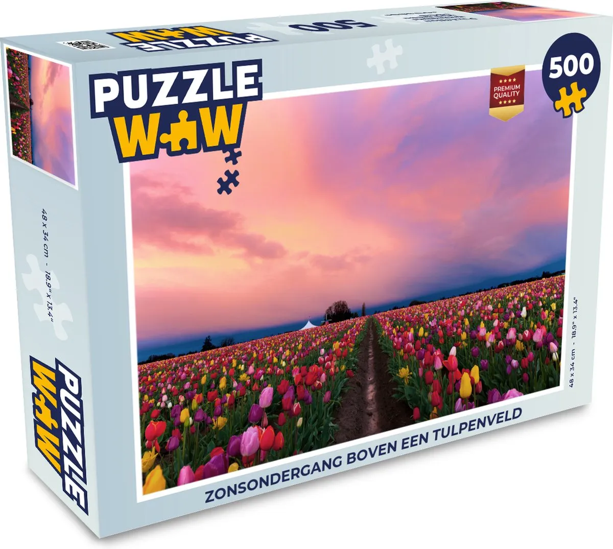 PuzzleWow Legpuzzel Zonsondergang Tulpenveld 500 Stuks - Multicolor