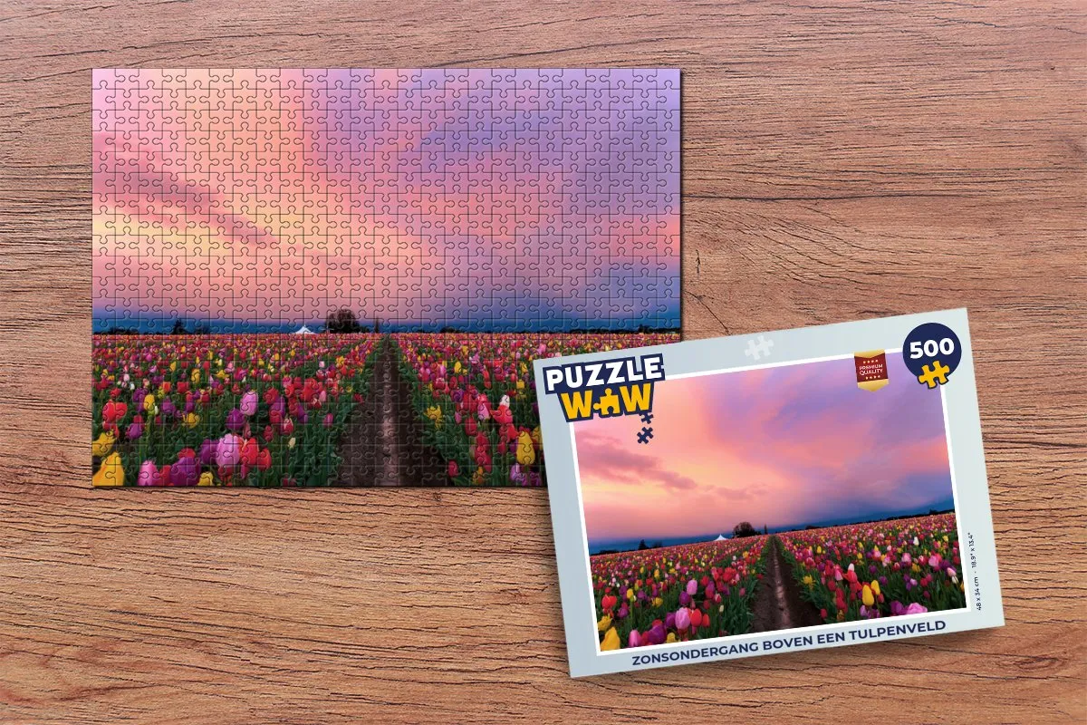 PuzzleWow Legpuzzel Zonsondergang Tulpenveld 500 Stuks - Multicolor