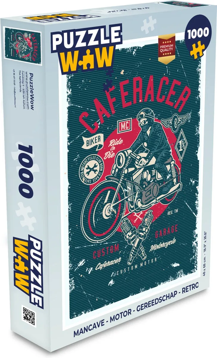 PuzzleWow Mancave Motor Legpuzzel 1000 Stuks - Multicolor