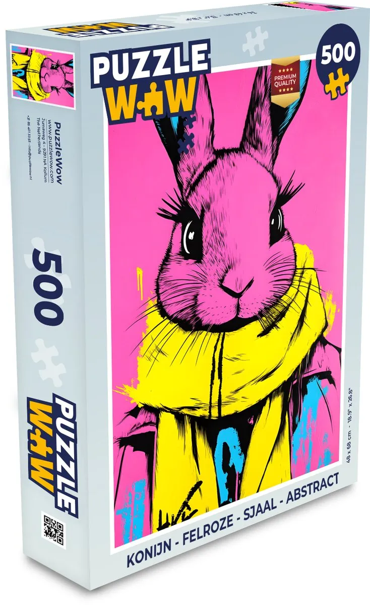 PuzzleWow Konijn Sjaal Legpuzzel 500 Stuks - Felroze