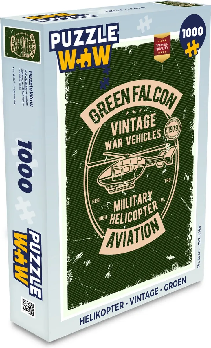 PuzzleWow Helikopter Vintage Legpuzzel 1000 Stuks - Multicolor