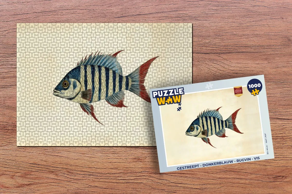 PuzzleWow Gestreept Rugvin Vis Legpuzzel 1000 Stuks - Donkerblauw