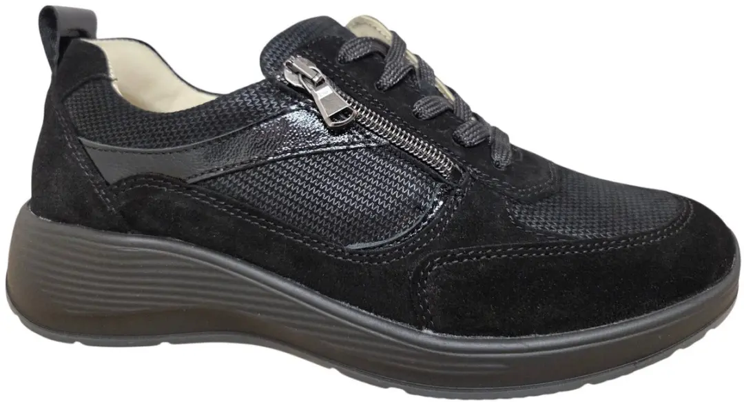 Waldlaufer Kaela 698008 403 001 Sneakers Zwart Suede en Leer Dames Breedtemaat K