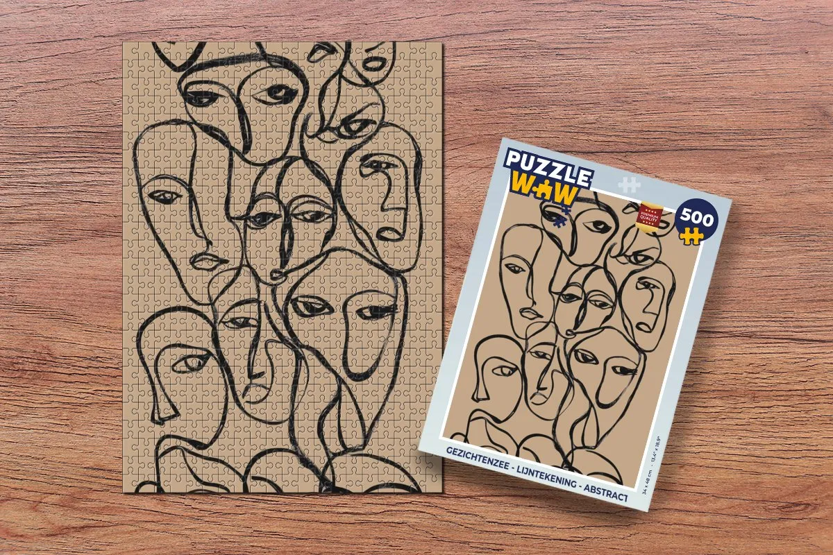 PuzzleWow Gezichtenzee Legpuzzel 500 Stuks - Abstract Lijntekening