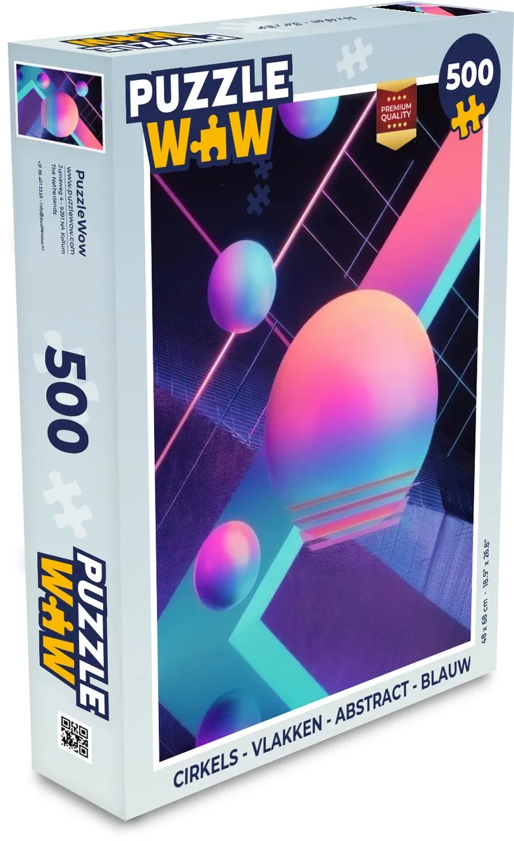 PuzzleWow Cirkels Abstract Legpuzzel 500 Stuks - Neon Blauw