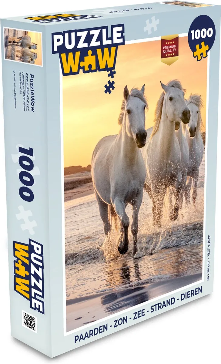 PuzzleWow Legpuzzel 1000 Stuks - Paarden/Zon/Strand - Multicolor