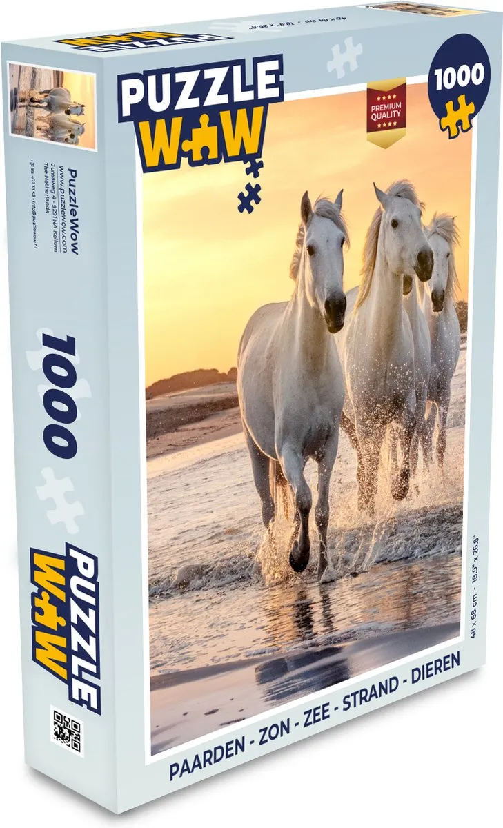 PuzzleWow Legpuzzel 1000 Stuks - Paarden/Zon/Strand - Multicolor