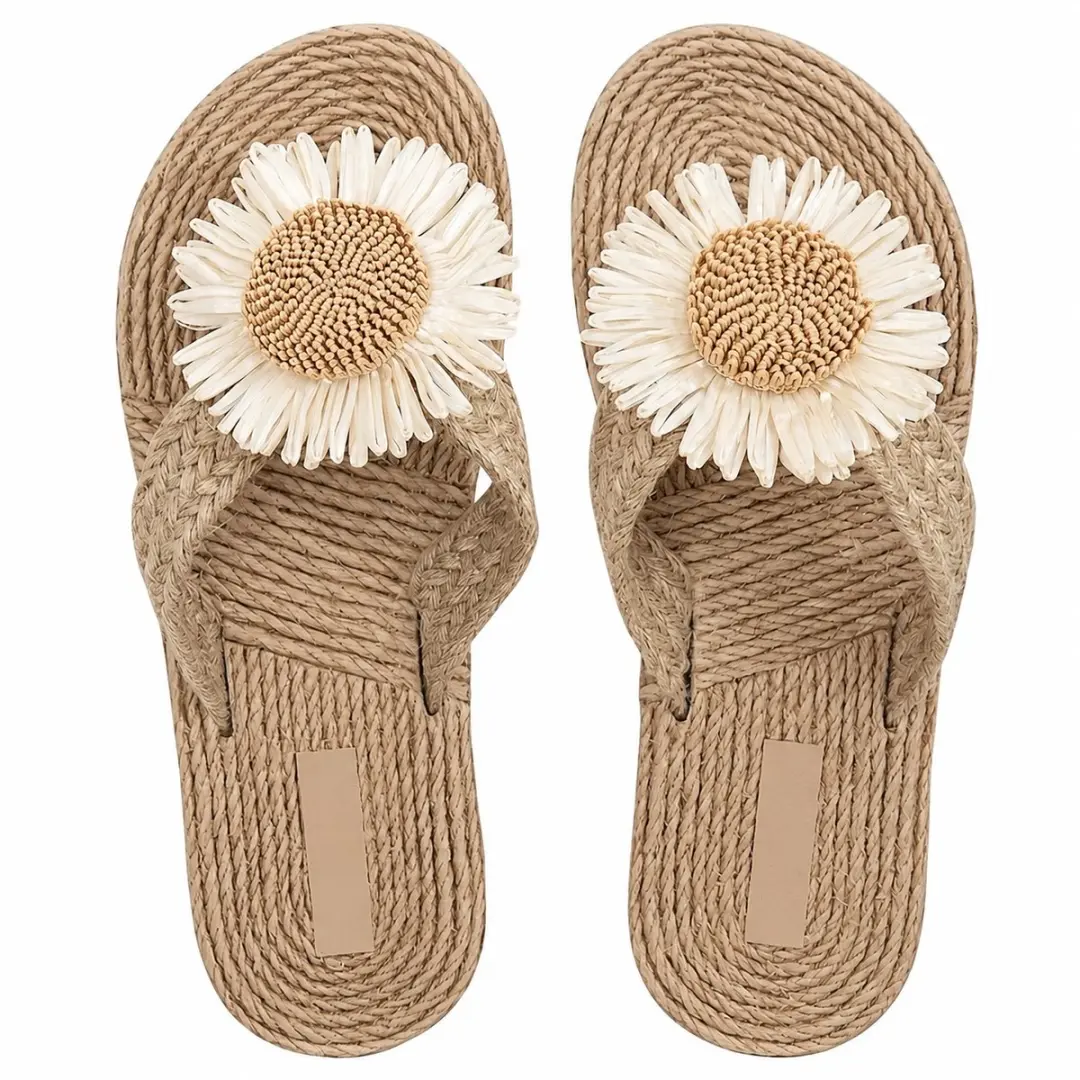 Khaki teenslippers dames met bloem