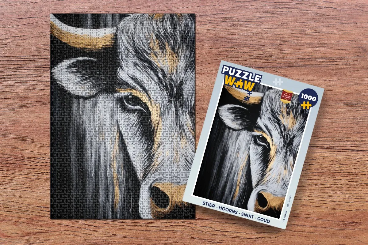 PuzzleWow Stier Hoorns Legpuzzel 1000 Stuks - Goud