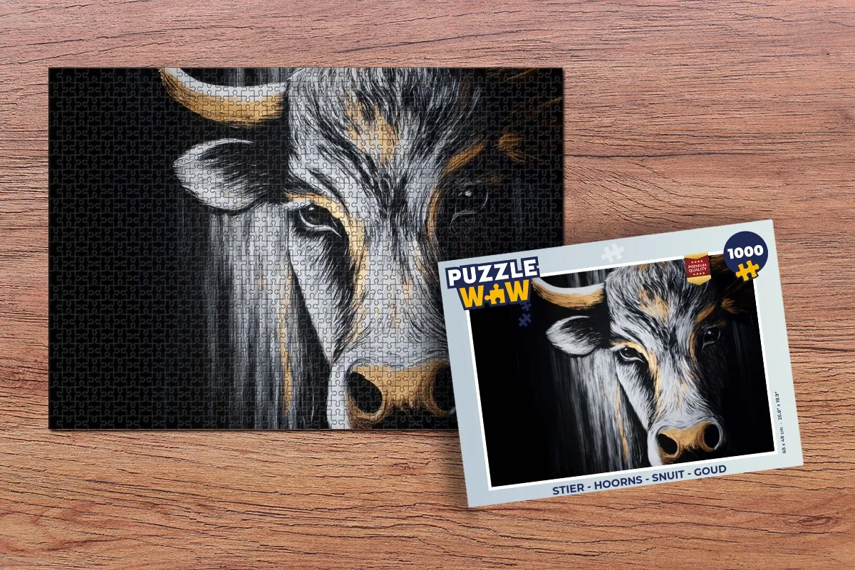 PuzzleWow Stier Hoorns Legpuzzel 1000 Stuks - Goud