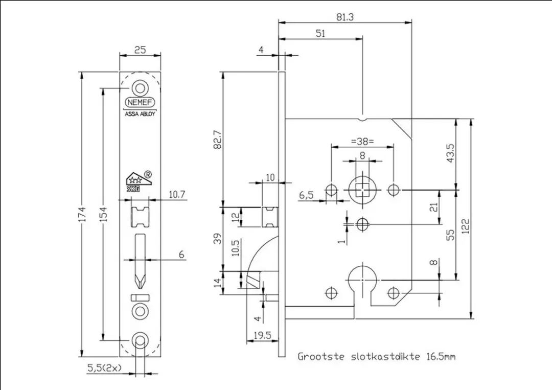 Nemef Veiligheidsslot 4100 Plus PC55 - 50mm Doorn - Zwart - afbeelding 4 van 6