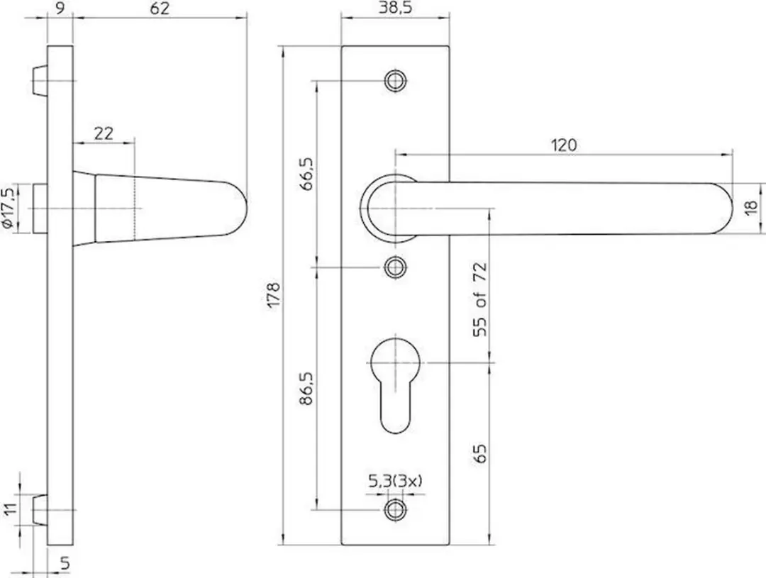 Nemef Kruk Schild 3252 Blind F1 DIN Links & Rechts - Aluminium - afbeelding 2 van 4