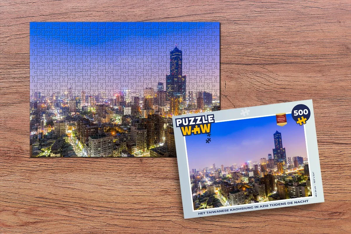 PuzzleWow Legpuzzel Kaohsiung Azië Nacht 500 Stuks - Multicolor