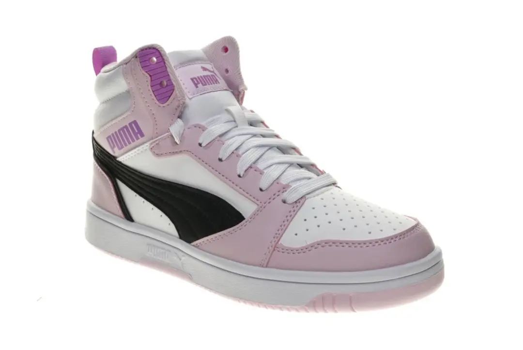 PUMA Rebound V6 Mid Jr Unisex Sneakers - 39 - Wit/Zwart/Rosa - afbeelding 2 van 6