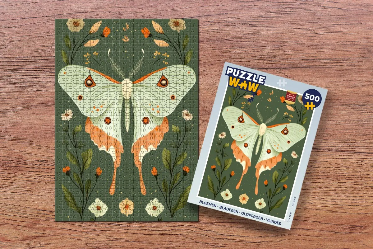 PuzzleWow Bloemen & Vlinders Legpuzzel 500 Stuks - Olijfgroen