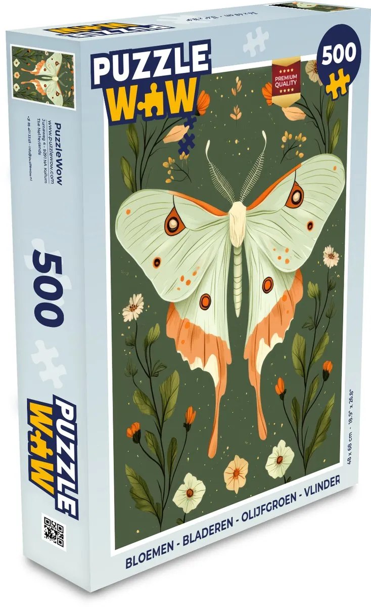 PuzzleWow Bloemen & Vlinders Legpuzzel 500 Stuks - Olijfgroen