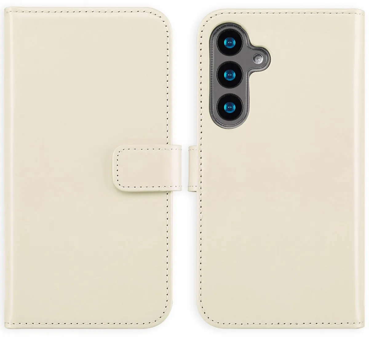 Selencia Hoesje Samsung Galaxy S24 - Echt Lederen Bookcase - 3 Pasjes - Greige