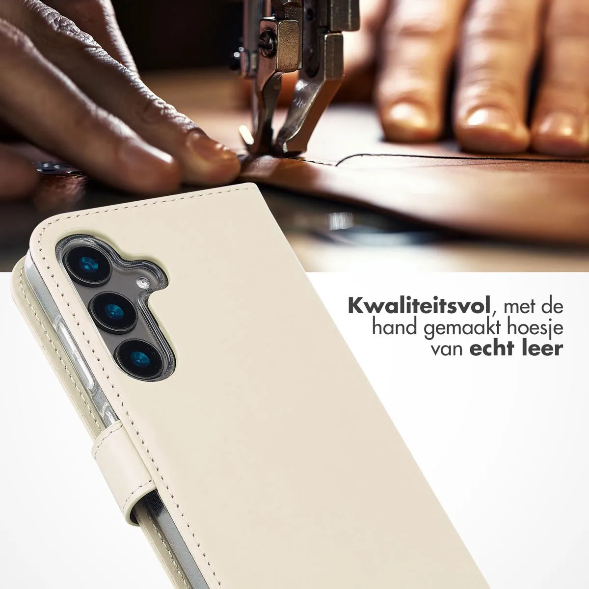 Selencia Hoesje Samsung Galaxy S24 - Echt Lederen Bookcase - 3 Pasjes - Greige