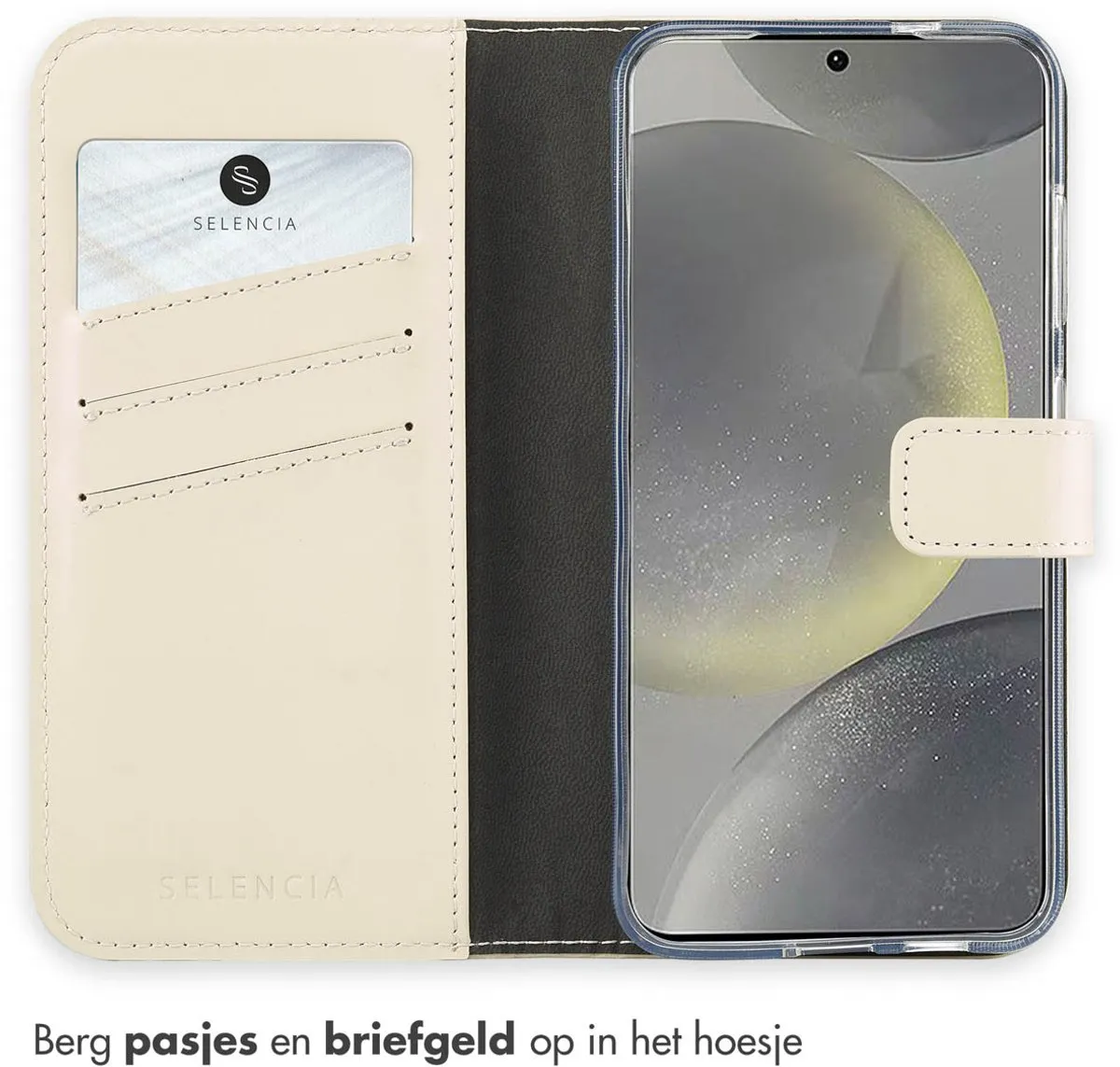 Selencia Hoesje Samsung Galaxy S24 - Echt Lederen Bookcase - 3 Pasjes - Greige